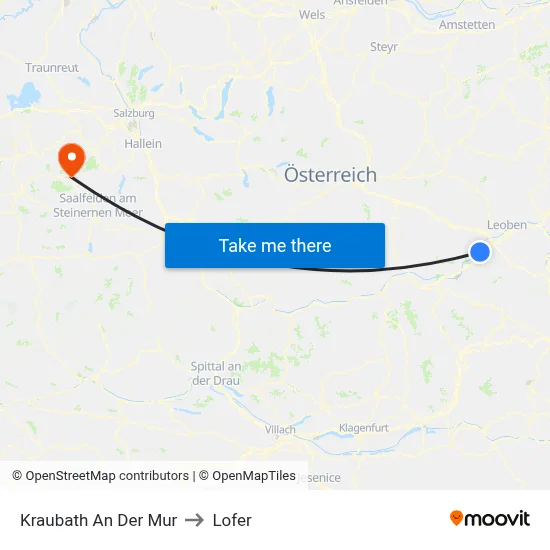 Kraubath An Der Mur to Lofer map