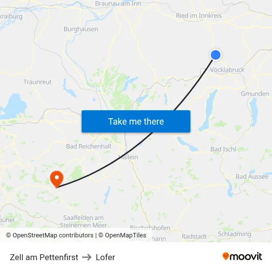 Zell am Pettenfirst to Lofer map