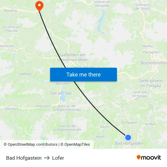 Bad Hofgastein to Lofer map