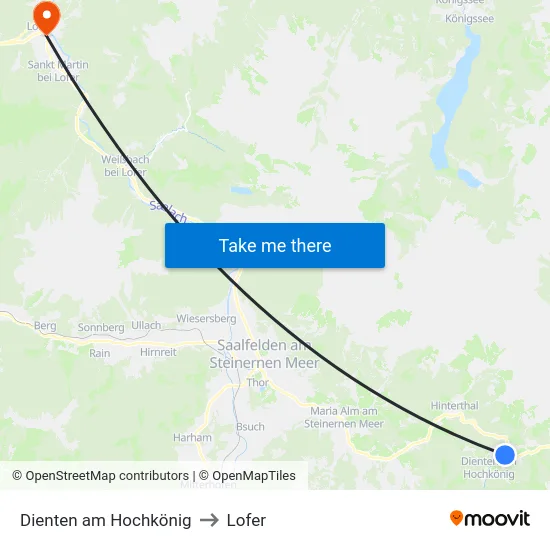 Dienten am Hochkönig to Lofer map