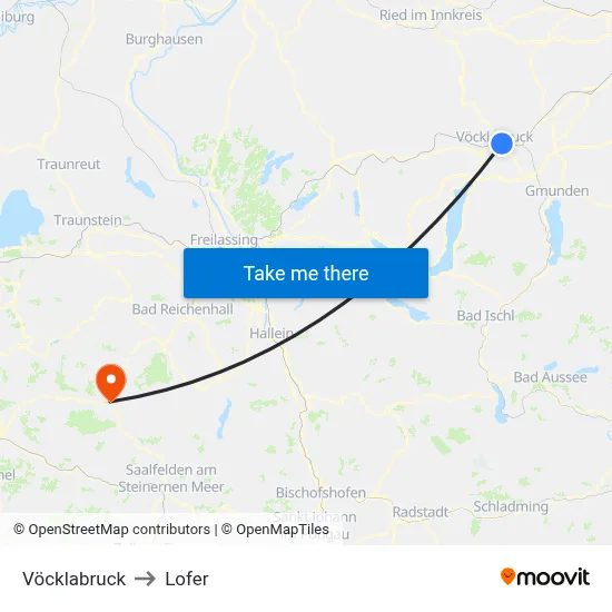 Vöcklabruck to Lofer map