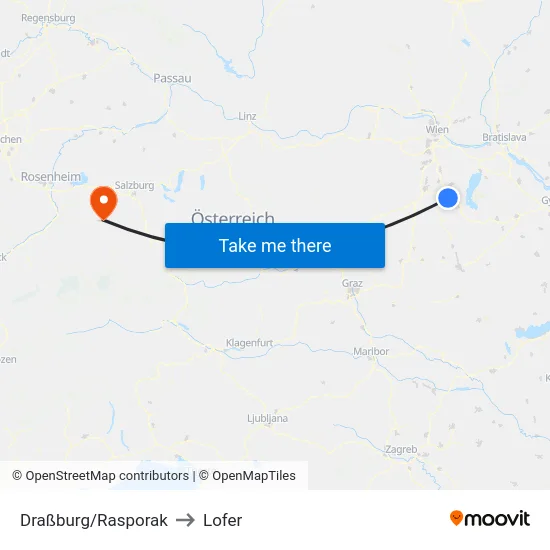 Draßburg/Rasporak to Lofer map