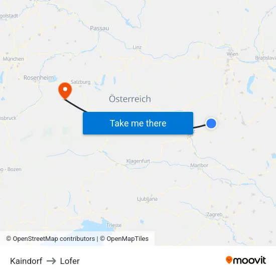 Kaindorf to Lofer map