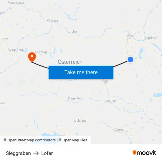 Sieggraben to Lofer map
