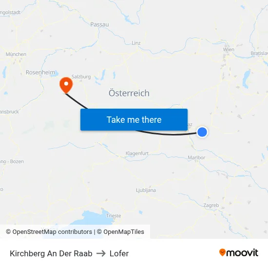 Kirchberg An Der Raab to Lofer map