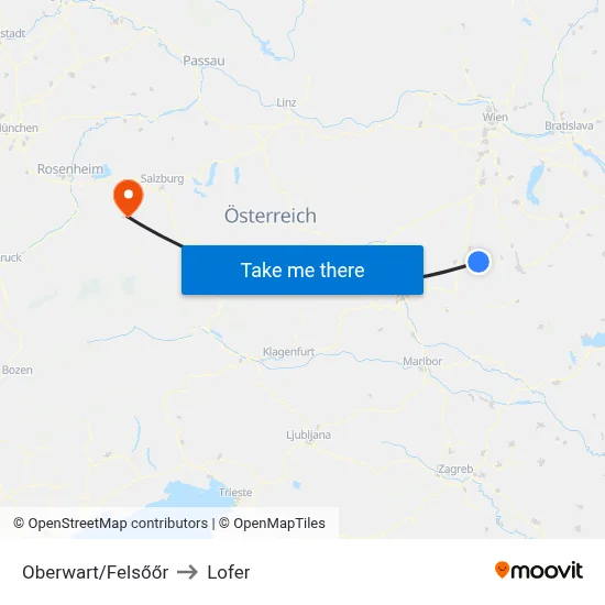 Oberwart/Felsőőr to Lofer map