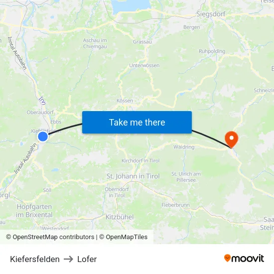 Kiefersfelden to Lofer map