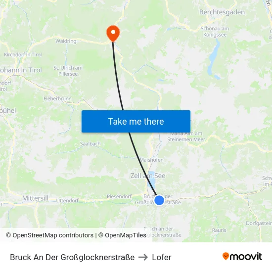 Bruck An Der Großglocknerstraße to Lofer map