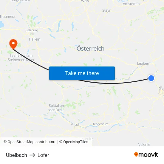 Übelbach to Lofer map