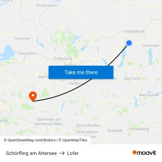 Schörfling am Attersee to Lofer map