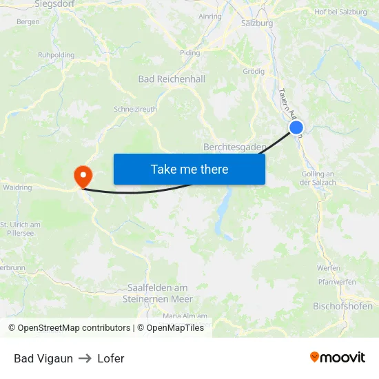 Bad Vigaun to Lofer map