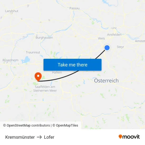 Kremsmünster to Lofer map