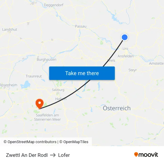 Zwettl An Der Rodl to Lofer map