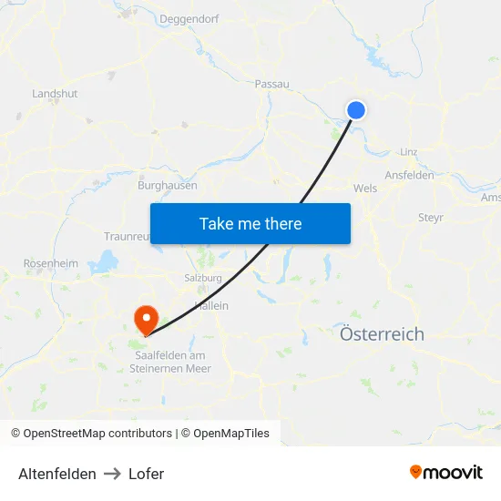 Altenfelden to Lofer map