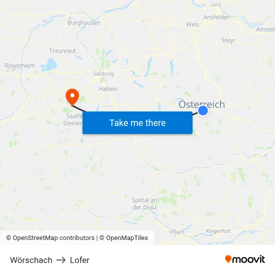 Wörschach to Lofer map