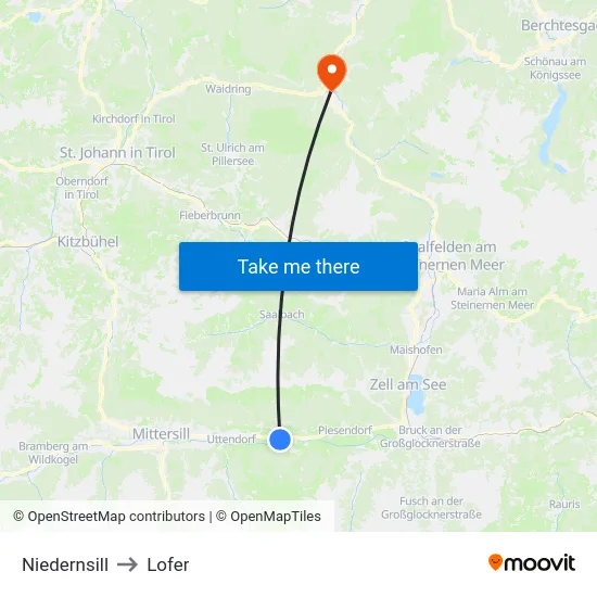 Niedernsill to Lofer map