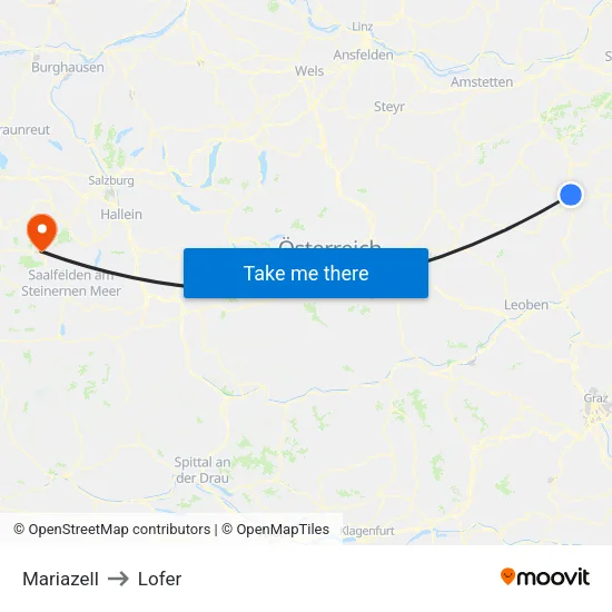 Mariazell to Lofer map