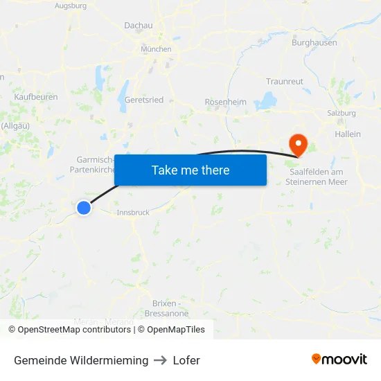 Gemeinde Wildermieming to Lofer map
