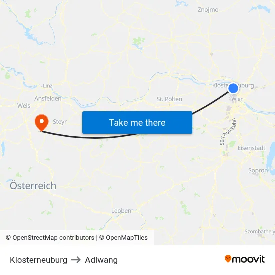 Klosterneuburg to Adlwang map