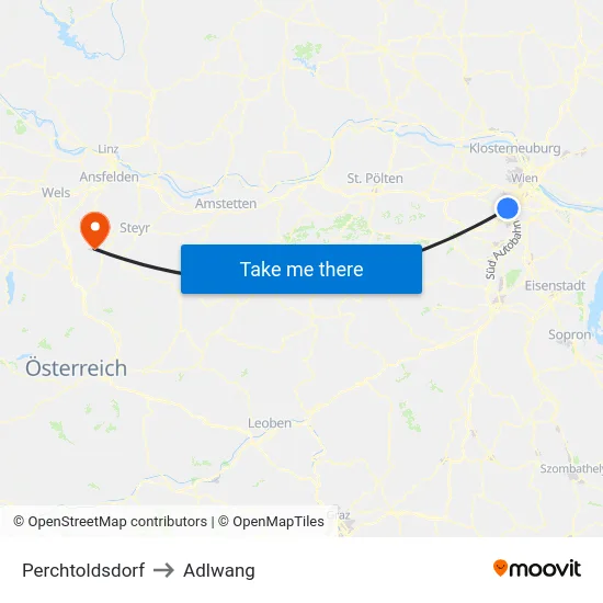 Perchtoldsdorf to Adlwang map