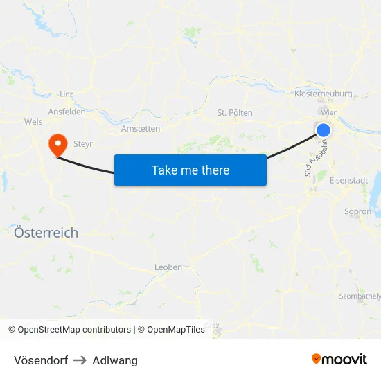 Vösendorf to Adlwang map