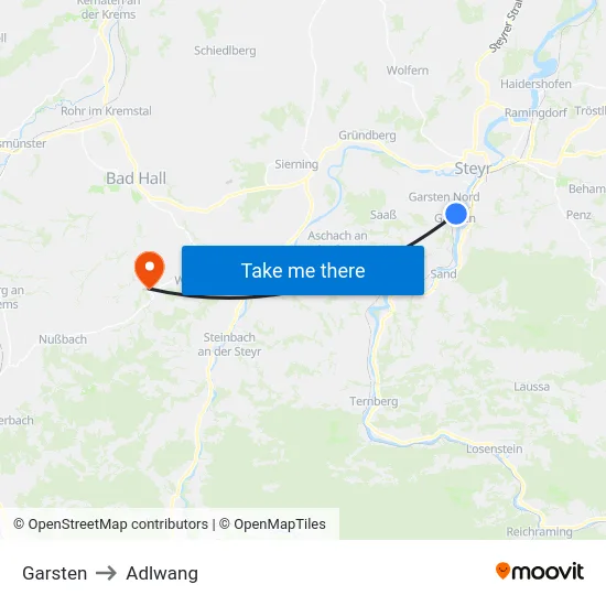 Garsten to Adlwang map