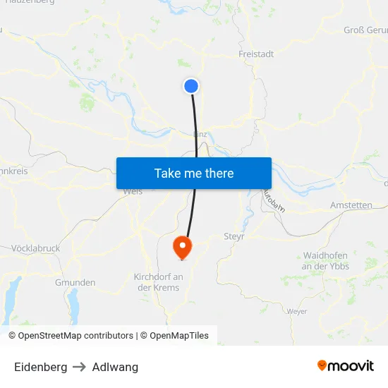 Eidenberg to Adlwang map