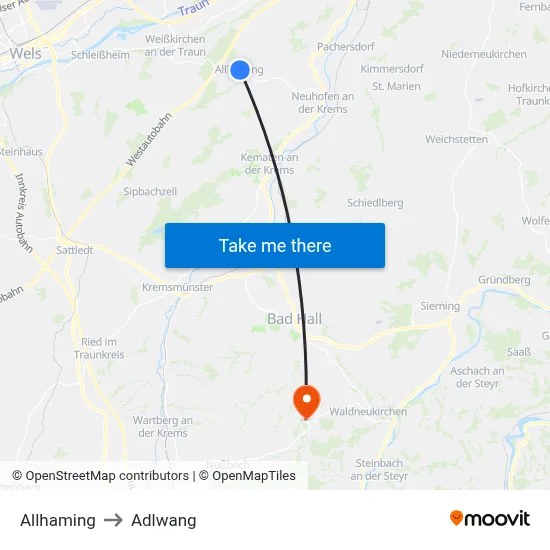 Allhaming to Adlwang map