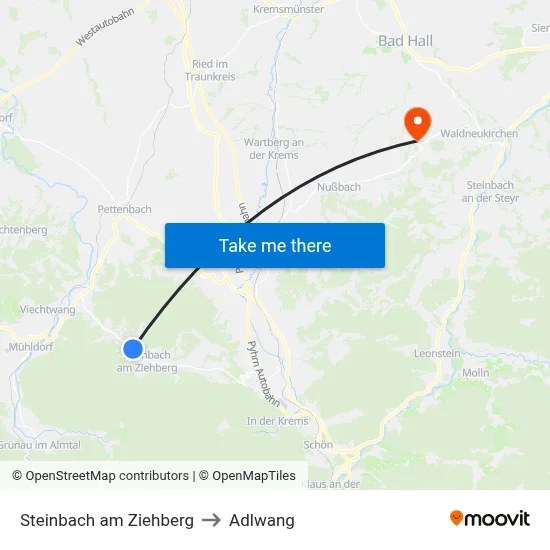 Steinbach am Ziehberg to Adlwang map