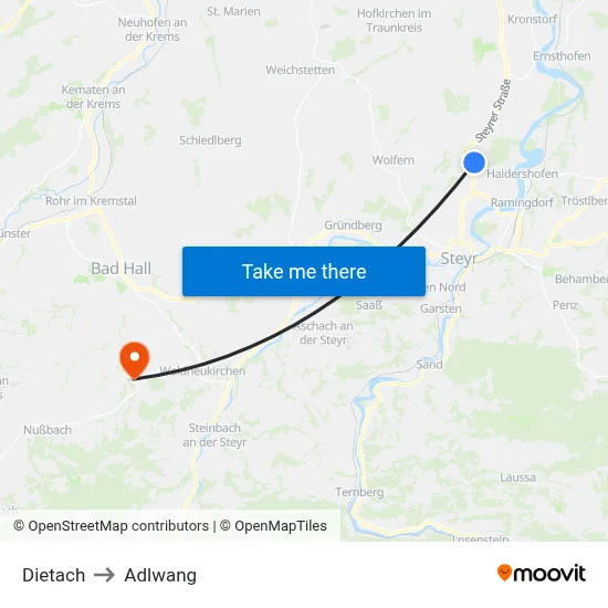 Dietach to Adlwang map
