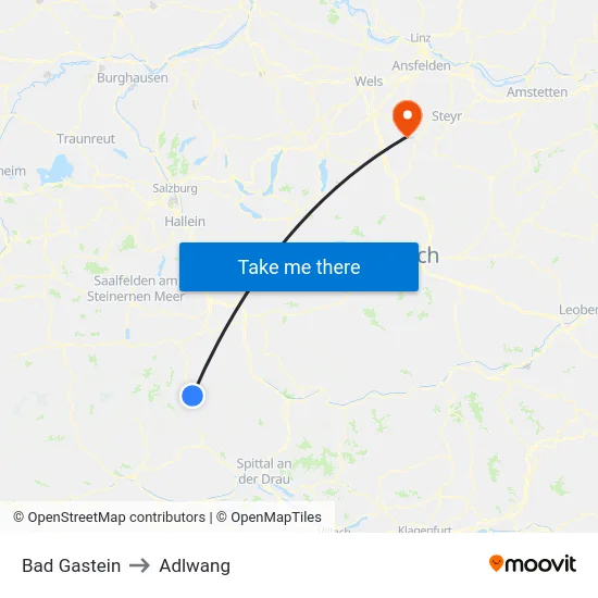 Bad Gastein to Adlwang map