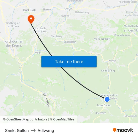 Sankt Gallen to Adlwang map