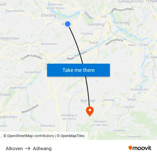 Alkoven to Adlwang map