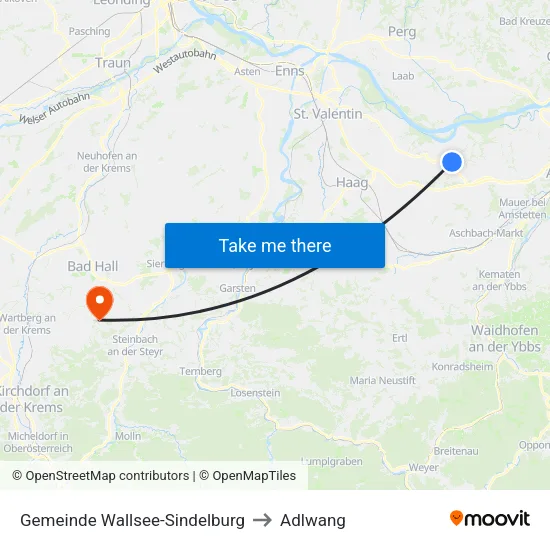 Gemeinde Wallsee-Sindelburg to Adlwang map