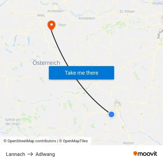 Lannach to Adlwang map