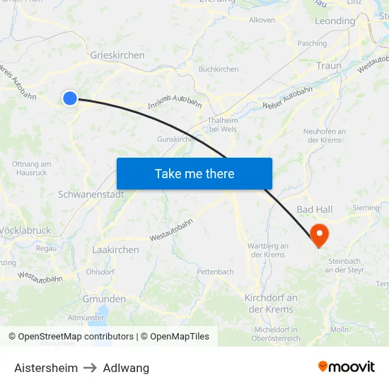 Aistersheim to Adlwang map