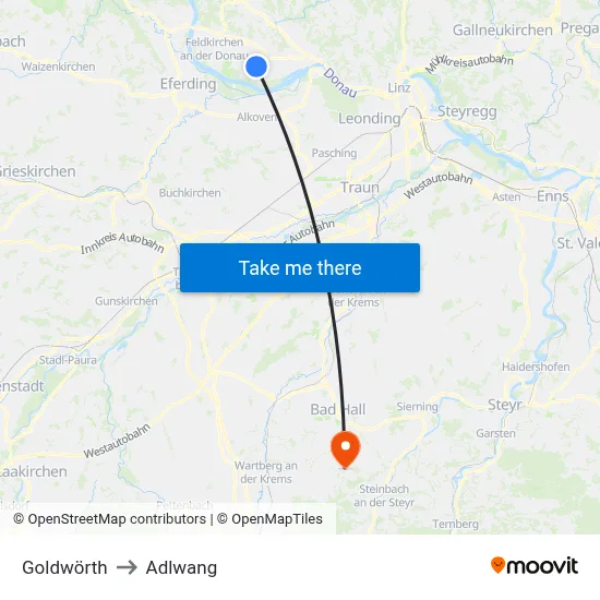 Goldwörth to Adlwang map