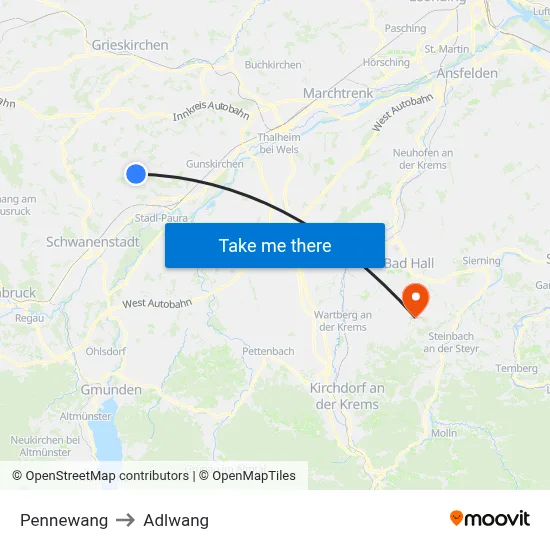 Pennewang to Adlwang map