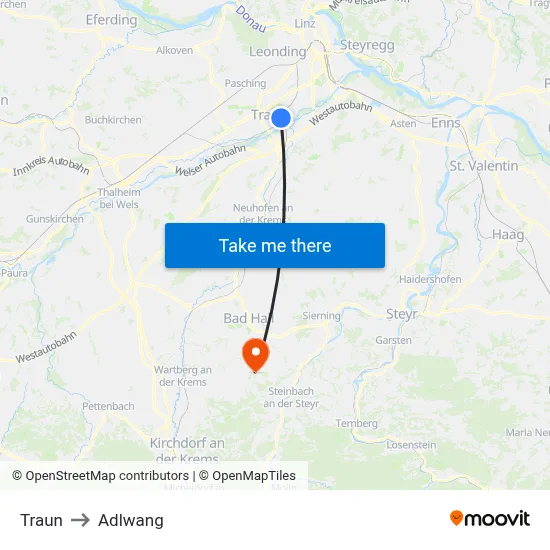 Traun to Adlwang map
