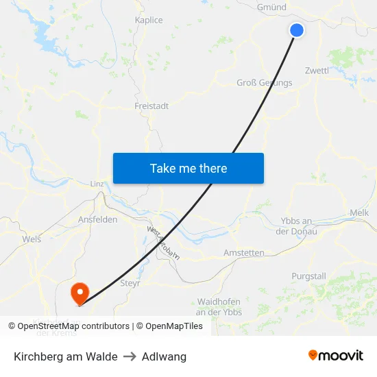 Kirchberg am Walde to Adlwang map