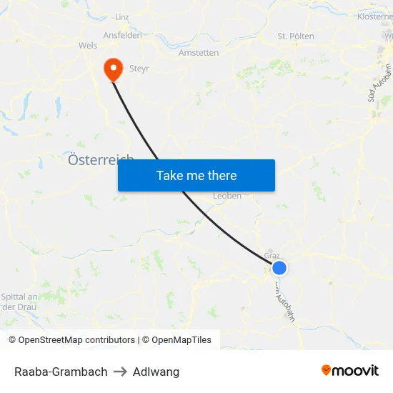 Raaba-Grambach to Adlwang map