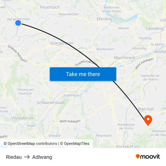 Riedau to Adlwang map