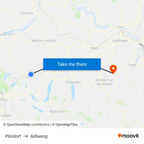 Pöndorf to Adlwang map