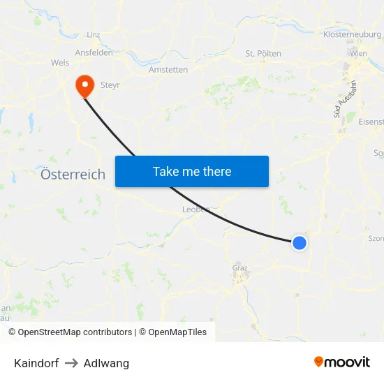 Kaindorf to Adlwang map