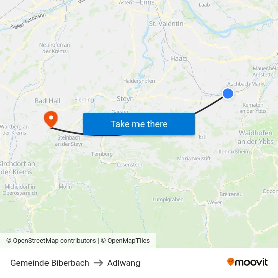 Gemeinde Biberbach to Adlwang map