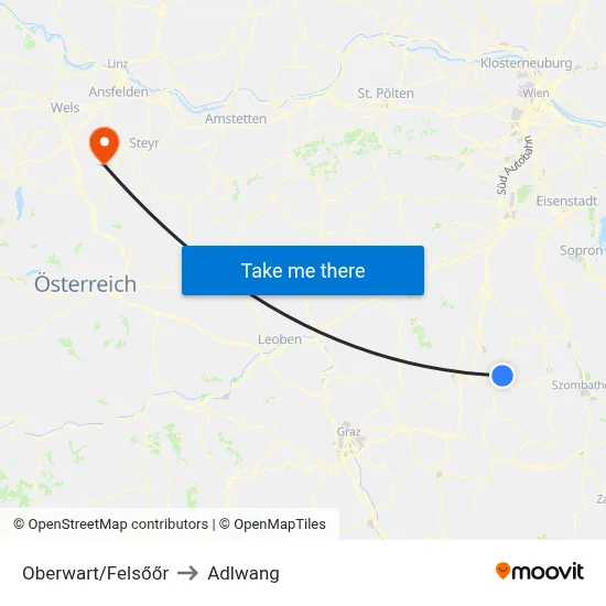 Oberwart/Felsőőr to Adlwang map