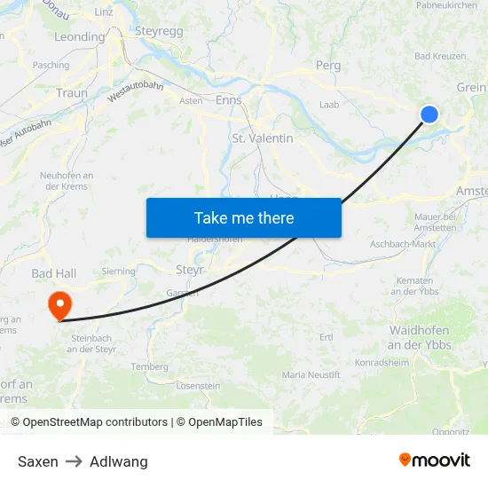 Saxen to Adlwang map