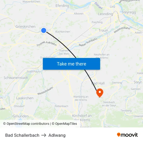 Bad Schallerbach to Adlwang map