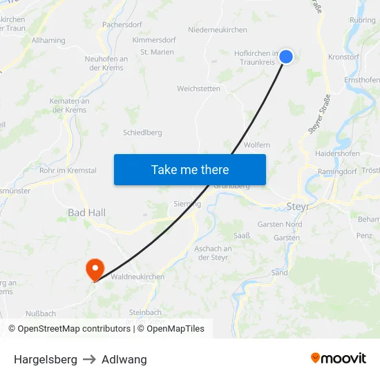 Hargelsberg to Adlwang map