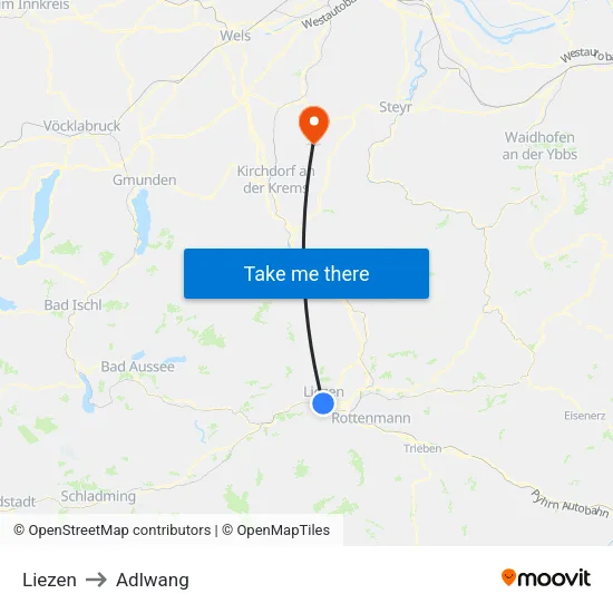 Liezen to Adlwang map